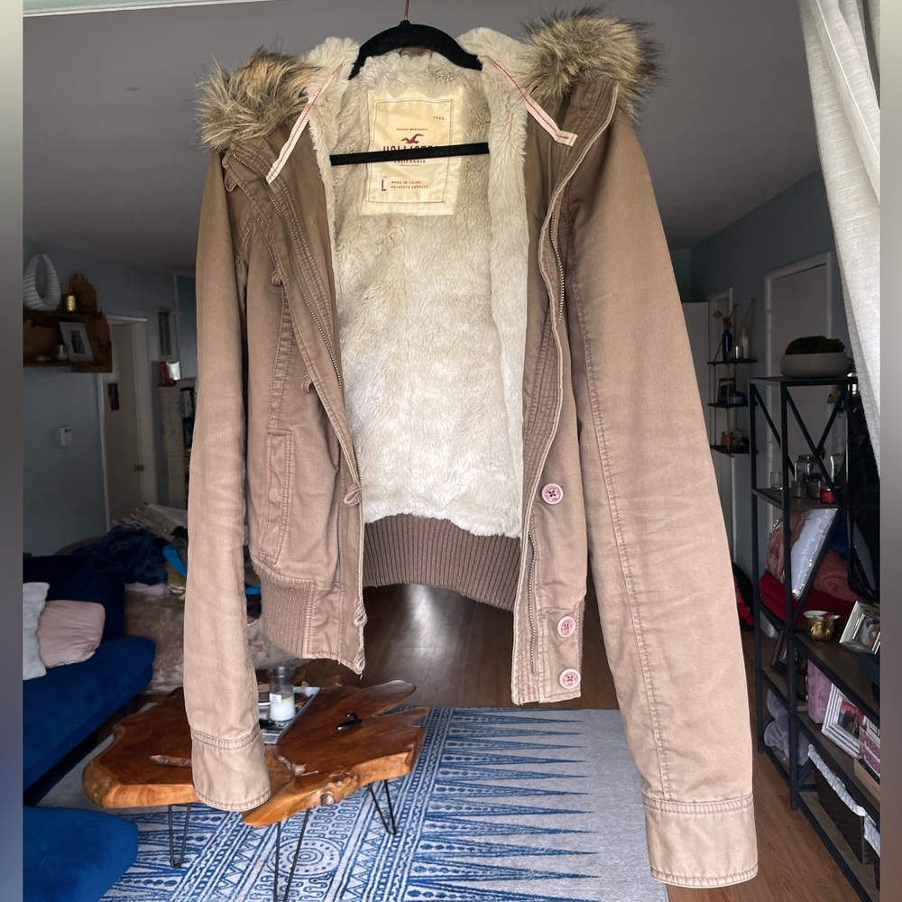 winter faux fur lined coat - size L
